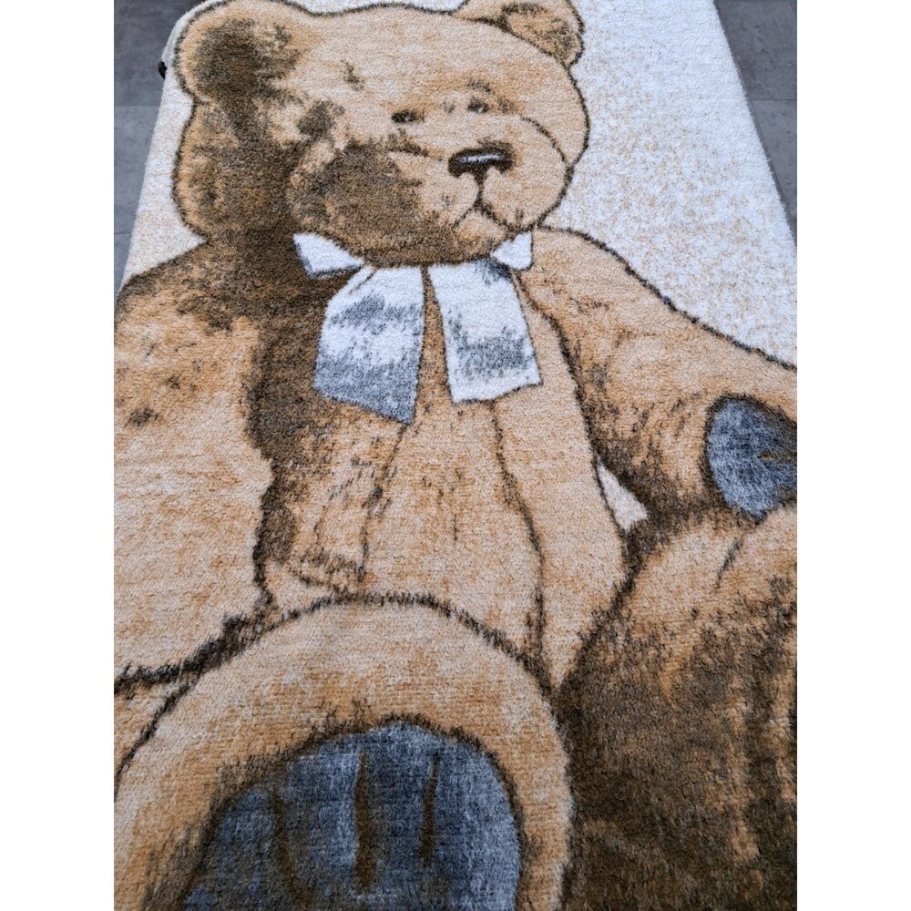 VTG Biederlack Teddy Bear Reversible Blanket Throw Brown 73"x53" Made in USA